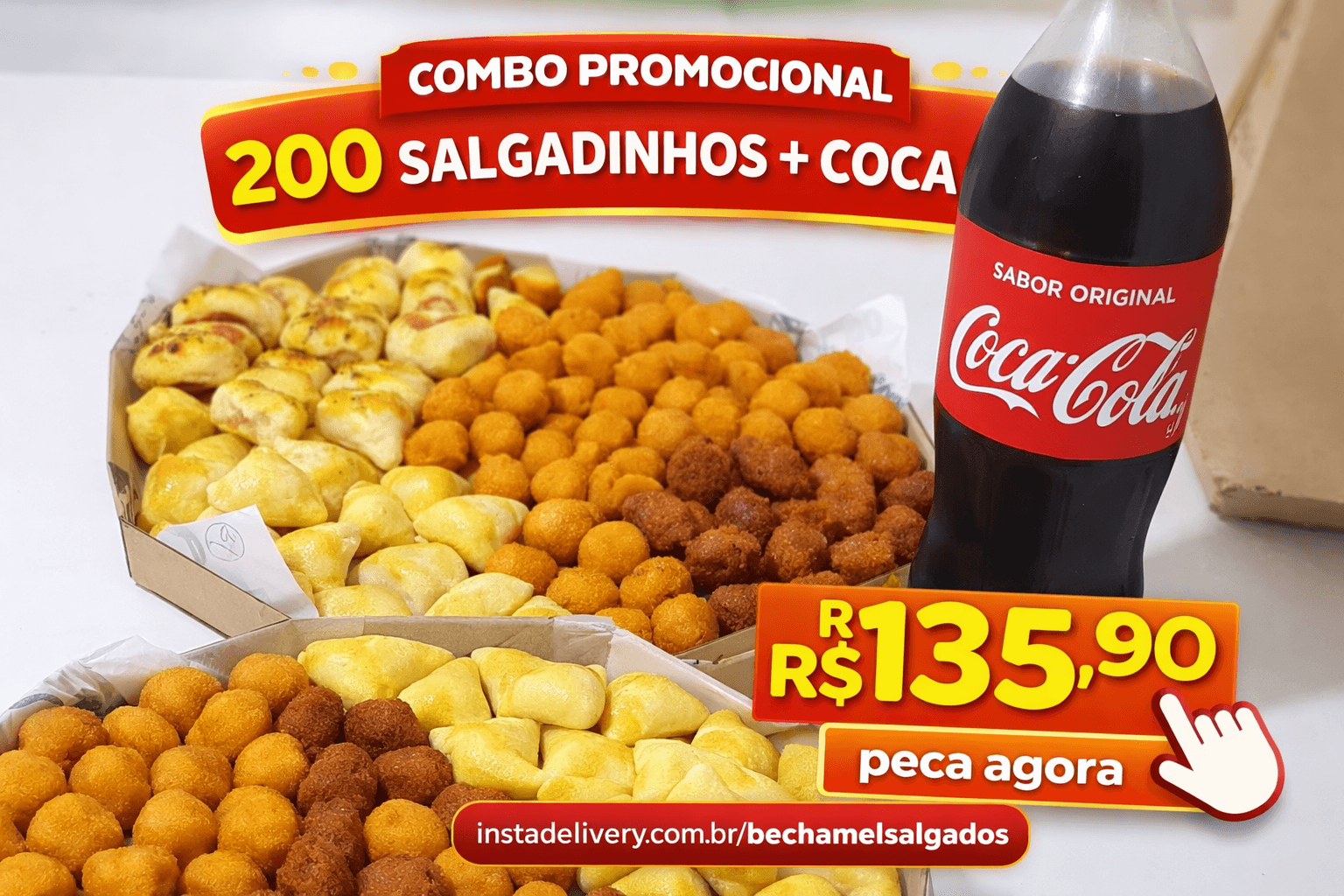 200 salgadinhos + Coca-Cola